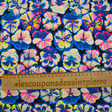 Satin polyester imprimé fleurs néon fond noir