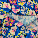 Satin polyester imprimé fleurs néon fond noir