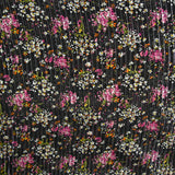 Mousseline de soie rayé argent fleurs roses fond noir