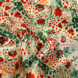 Twill fin de viscose logo botanique rouge fond ivoire