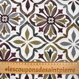 Polycoton imprimé faïence marron et kaki