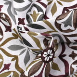 Polycoton imprimé faïence marron et kaki