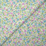 Piqué de coton imprimé les fleurs de Sarah bleu et violet fond blanc