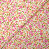 Piqué de coton imprimé les fleurs de Sarah rose et orange fond blanc