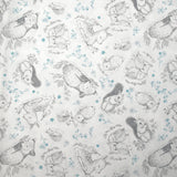 Piqué de coton imprimé les animaux de la forêt bleu fond blanc