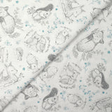 Piqué de coton imprimé les animaux de la forêt bleu fond blanc