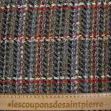 Tweed de laine mélangée Célestine ligne écrue et rouge fond gris