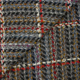 Tweed de laine mélangée Célestine ligne écrue et rouge fond gris