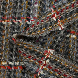 Tweed de laine mélangée Célestine ligne écrue et rouge fond gris