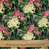 Jersey de velours botanique fuchsia et doré fond dévoré