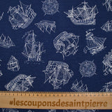Polycotton Printed ship navy background