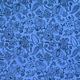 Viscose imprimée contour de fleurs fond bleu