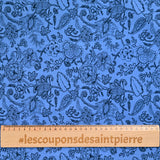 Viscose imprimée contour de fleurs fond bleu