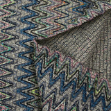 Tweed de coton et soie chevrons bleu pétrole et gris