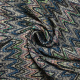 Tweed de coton et soie chevrons bleu pétrole et gris