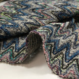 Tweed de coton et soie chevrons bleu pétrole et gris
