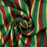 Estampado de sarga de viscosa a rayas burdeos, verde prado y dorado