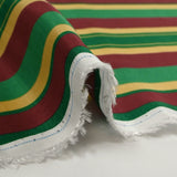 Estampado de sarga de viscosa a rayas burdeos, verde prado y dorado