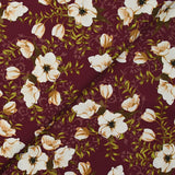 Coton imprimé fleurs d'Anna fond lie de vin