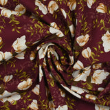 Coton imprimé fleurs d'Anna fond lie de vin