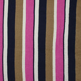 Viscose gaufrée imprimée rayée magenta, taupe et marine