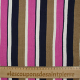 Viscose gaufrée imprimée rayée magenta, taupe et marine