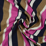 Viscose gaufrée imprimée rayée magenta, taupe et marine