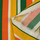 Viscose gaufrée imprimée rayée jaune, orange et vert