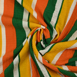 Viscose gaufrée imprimée rayée jaune, orange et vert