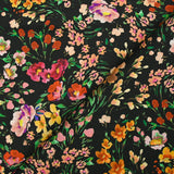 Crêpe viscose imprimé printemps en fleurs fond noir