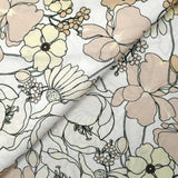 Crêpe viscose imprimé en chair et en fleurs fond blanc