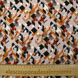 Crêpe viscose imprimé retro block fond grège