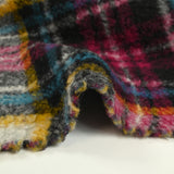 100% Laine sherpa à carreaux fuchsia, jaune et turquoise fond écru