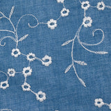 Blue background embroidered polyester twill