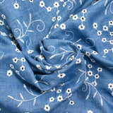 Blue background embroidered polyester twill