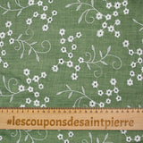 Twill de polyester embroidered Marguerite Khaki background