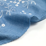 Blue background embroidered polyester twill