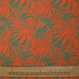 Viscose imprimée feuilles tropicales orange fond vert