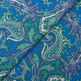 Water green and mauve cashmere printed viscose with blue background