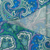 Water green and mauve cashmere printed viscose with blue background