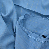 Crépon viscose rayé lurex doré fond bleu