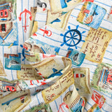 Polycotton seaside print white background