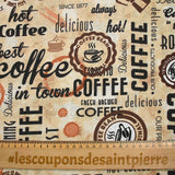 Polycoton imprimé café fond beige