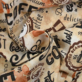 Polycoton imprimé café fond beige