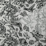 Viscose imprimée roses et colibris fond gris clair
