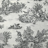 Viscose printed with black toile de Jouy on an off-white background