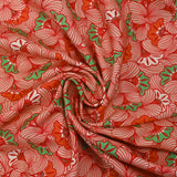 Viscose imprimée fleurs de mariage rouge fond pêche