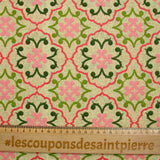 Polycotton pink and green azulejo print