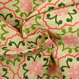 Polycotton pink and green azulejo print