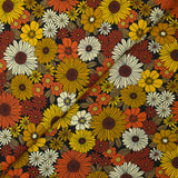 Viscose imprimée fleurs sixties orange, tournesol et brique
